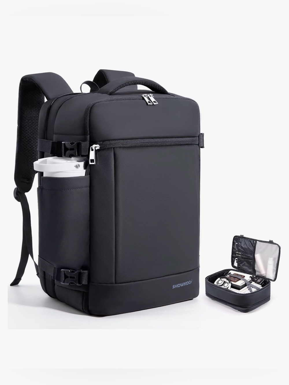 SHOWKOO 40L Expandable Travel Backpack Carry-On Laptop Bag – Black